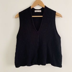 Hackwith Design House Black Cotton Gauze Tie Front Sleeveless Top